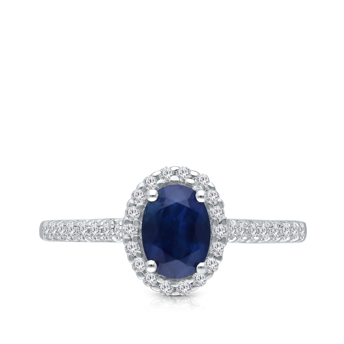 Kallati Oval Sapphire & 1/5 ct. tw. Diamond Halo Ring in 14K White Gold front view