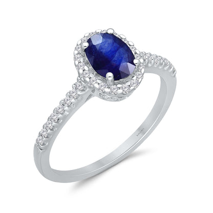 Kallati Oval Sapphire & 1/5 ct. tw. Diamond Halo Ring in 14K White Gold