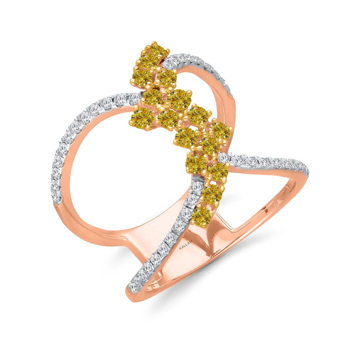 Kallati 3/4 ct. tw. Yellow & White Diamond Fashion Ring in 14K Pink & White Gold