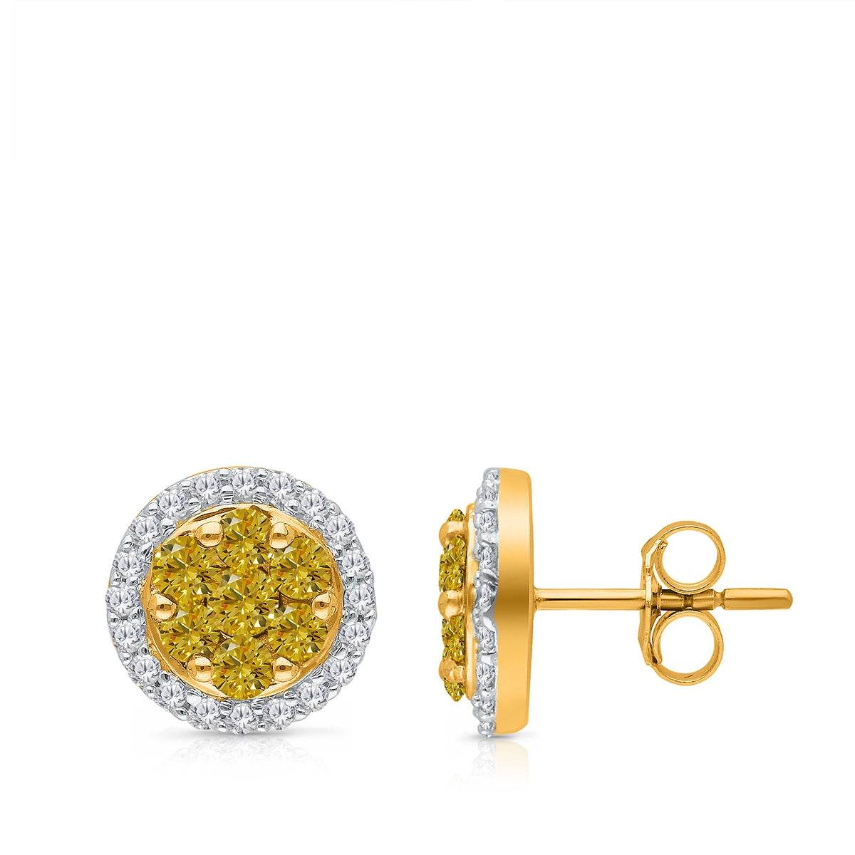 Kallati 1 ct. tw. Yellow & White Diamond Cluster Halo Earrings in 14K Yellow Gold