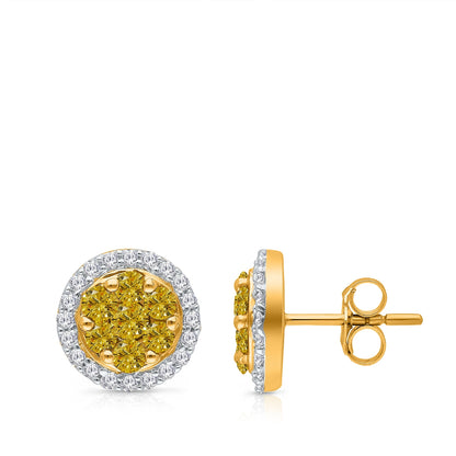 Kallati 1 ct. tw. Yellow & White Diamond Cluster Halo Earrings in 14K Yellow Gold