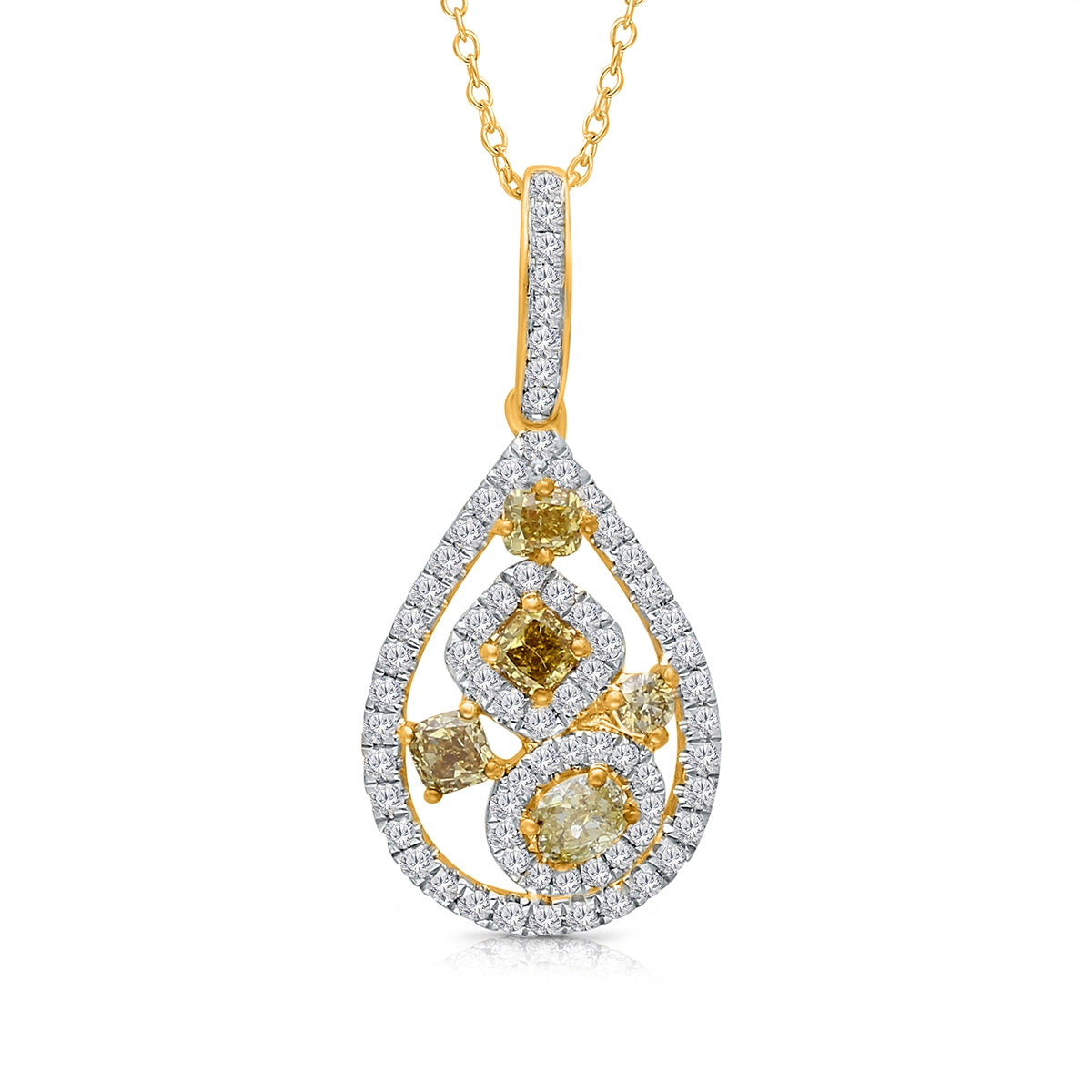 Kallati 1-1/20 ct. tw. Multi-Shape Yellow & White Diamond Teardrop Pendant in 14K Yellow Gold