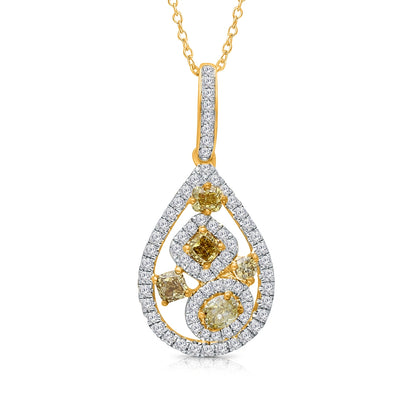 Kallati 1-1/20 ct. tw. Multi-Shape Yellow & White Diamond Teardrop Pendant in 14K Yellow Gold
