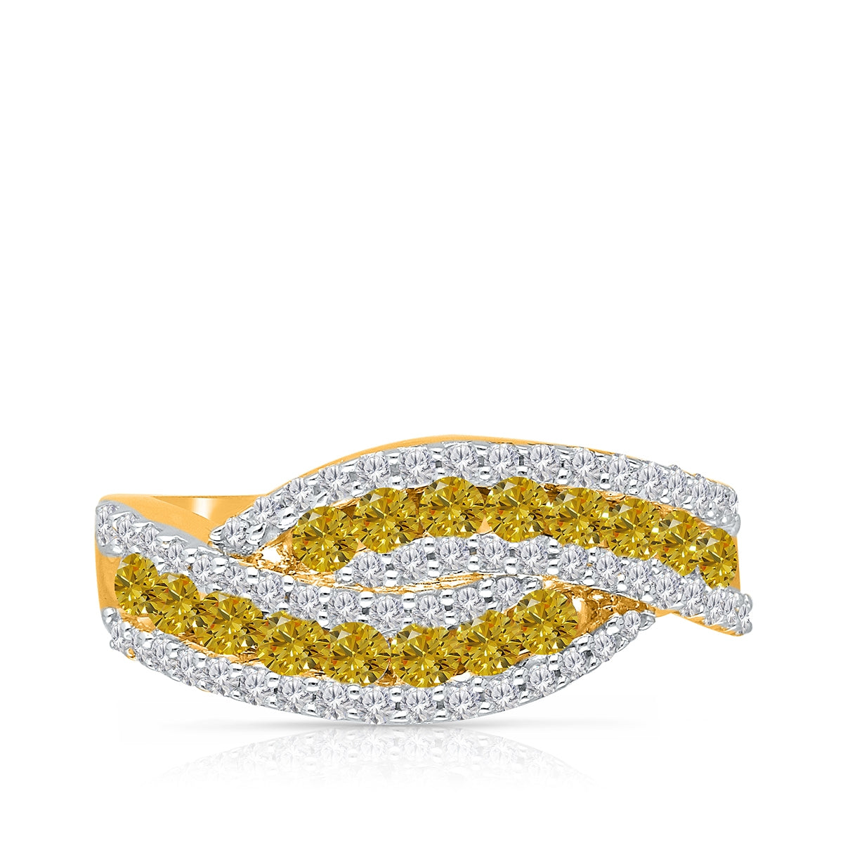 Kallati 1-1/7 ct. tw. Yellow & White Diamond Bypass Ring in 14K Yellow Gold front view