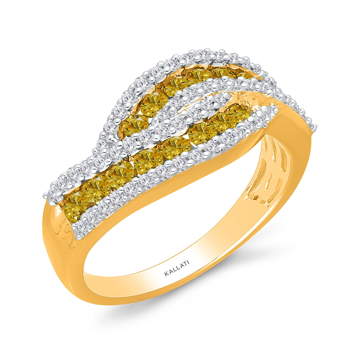 Kallati 1-1/7 ct. tw. Yellow & White Diamond Bypass Ring in 14K Yellow Gold