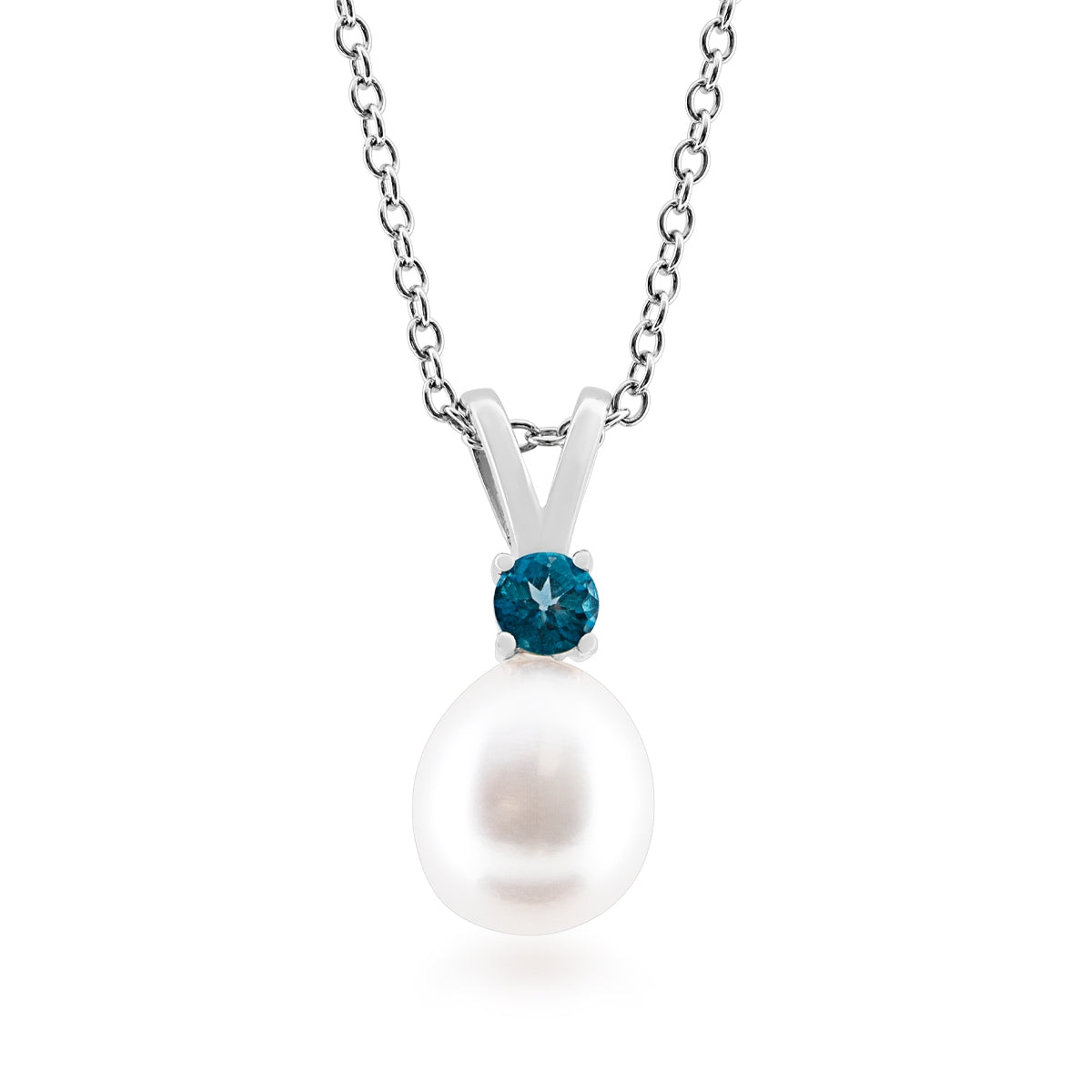 9-10mm Cultured Freshwater Pearl & London Blue Topaz Pendant in Sterling Silver