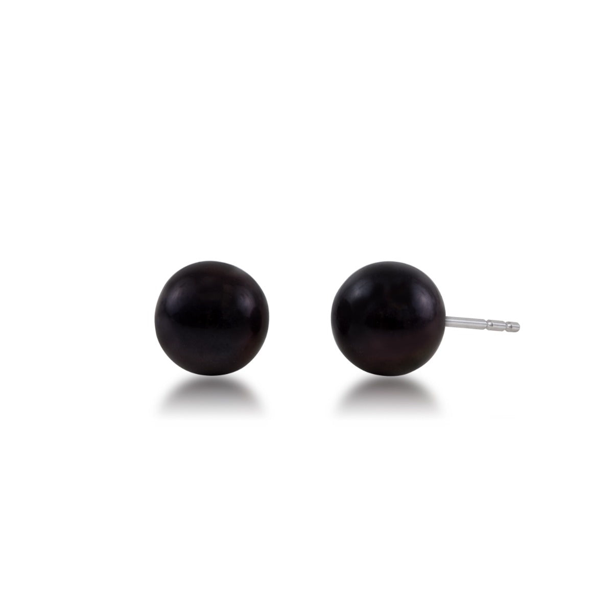 7-7.5mm Cultured Freshwater Black Pearl Stud Earrings in 14K White Gold