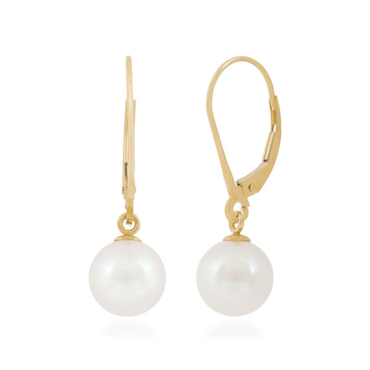 8.5-9mm Cultured Freshwater Pearl Drop Earrings in 14K Yellow Gold