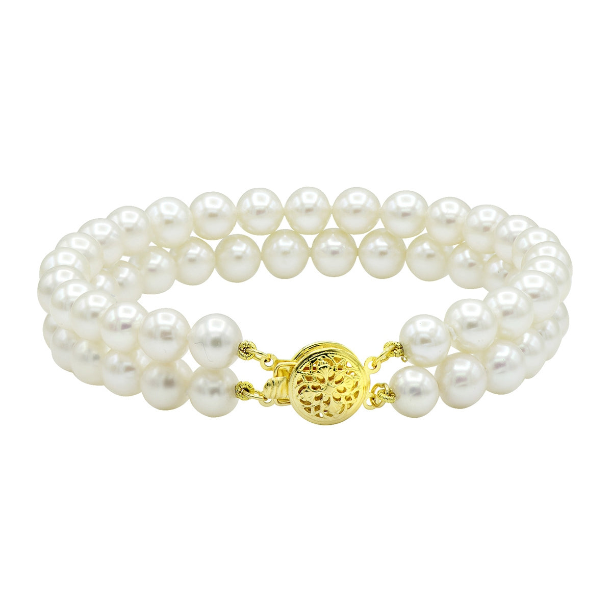 Cultured Freshwater Pearl Double Row Bracelet in 14K Yellow Gold