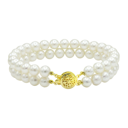 Cultured Freshwater Pearl Double Row Bracelet in 14K Yellow Gold