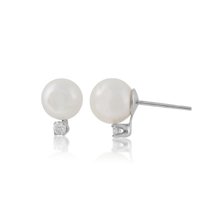 6.5-7mm Akoya Pearl & Diamond Accent Earrings in 14K White Gold