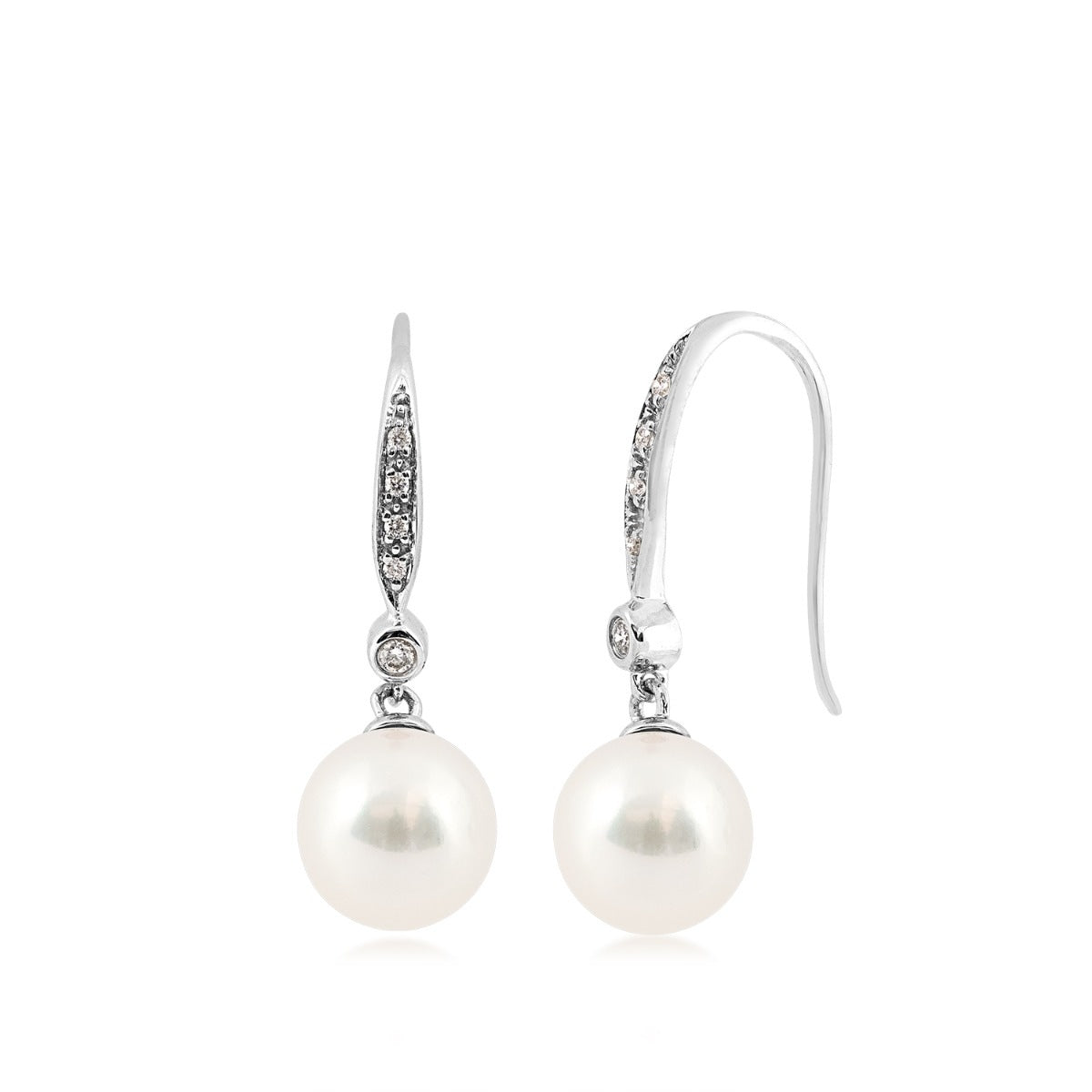 8-9mm Cultured Freshwater Pearl & Diamond Accent Drop Earrings in 14K White Gold