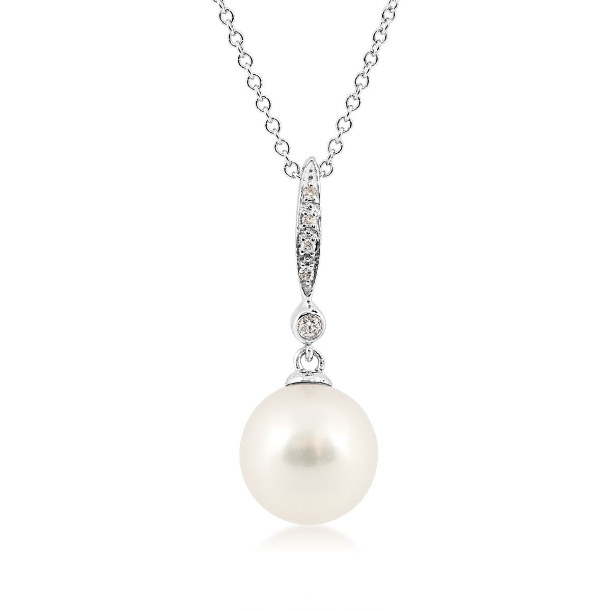 8-9mm Cultured Freshwater Pearl & Diamond Accent Pendant in 14K White Gold