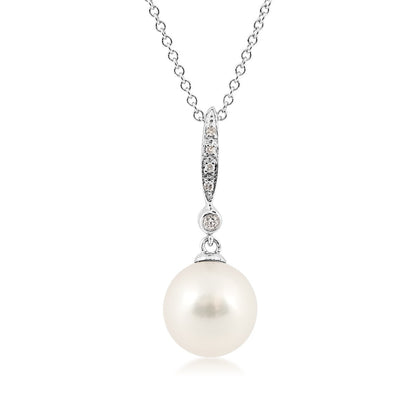 8-9mm Cultured Freshwater Pearl & Diamond Accent Pendant in 14K White Gold