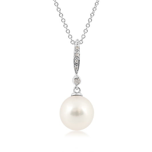 8-9mm Cultured Freshwater Pearl & Diamond Accent Pendant in 14K White Gold