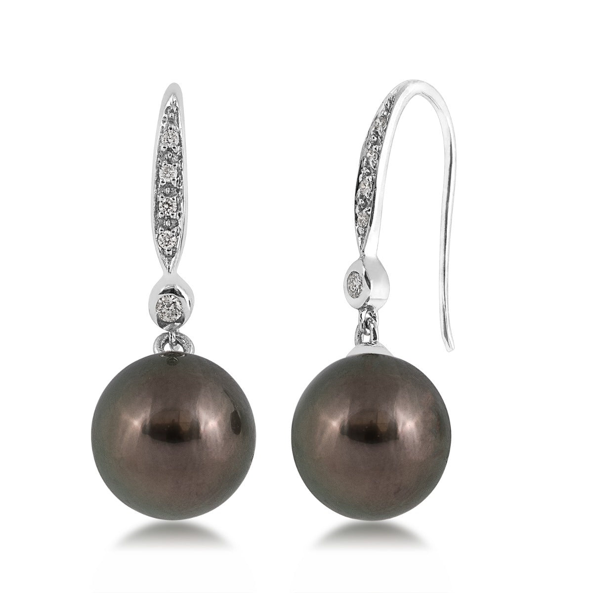 8-9mm Cultured Tahitian Pearl & 1/10 ct. tw. Diamond Drop Earrings in 14K White Gold