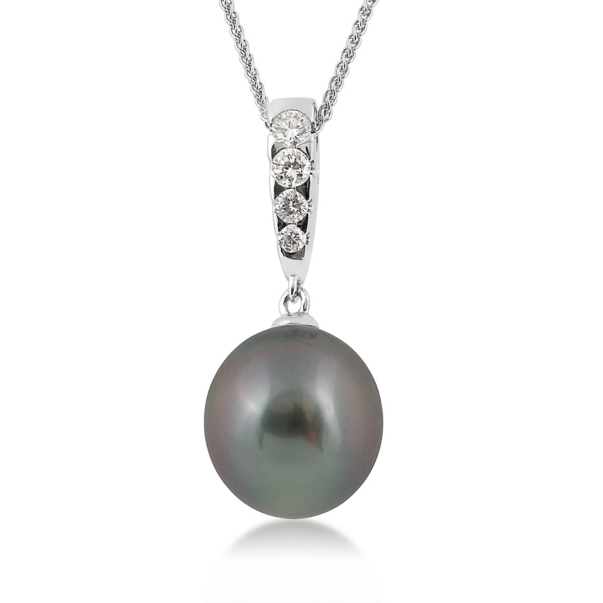 10-11mm Cultured Tahitian Pearl & 1/7 ct. tw. Diamond Pendant in 14K White Gold