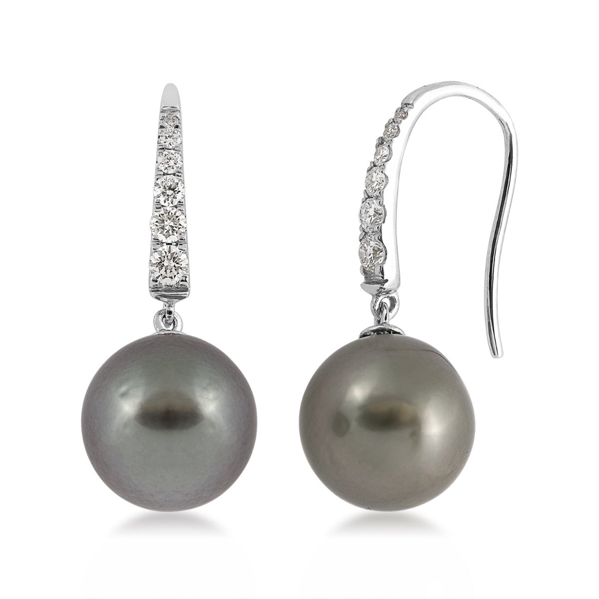 10-11mm Cultured Tahitian Pearl & 1/4 ct. tw. Diamond Drop Earrings in 14K White Gold