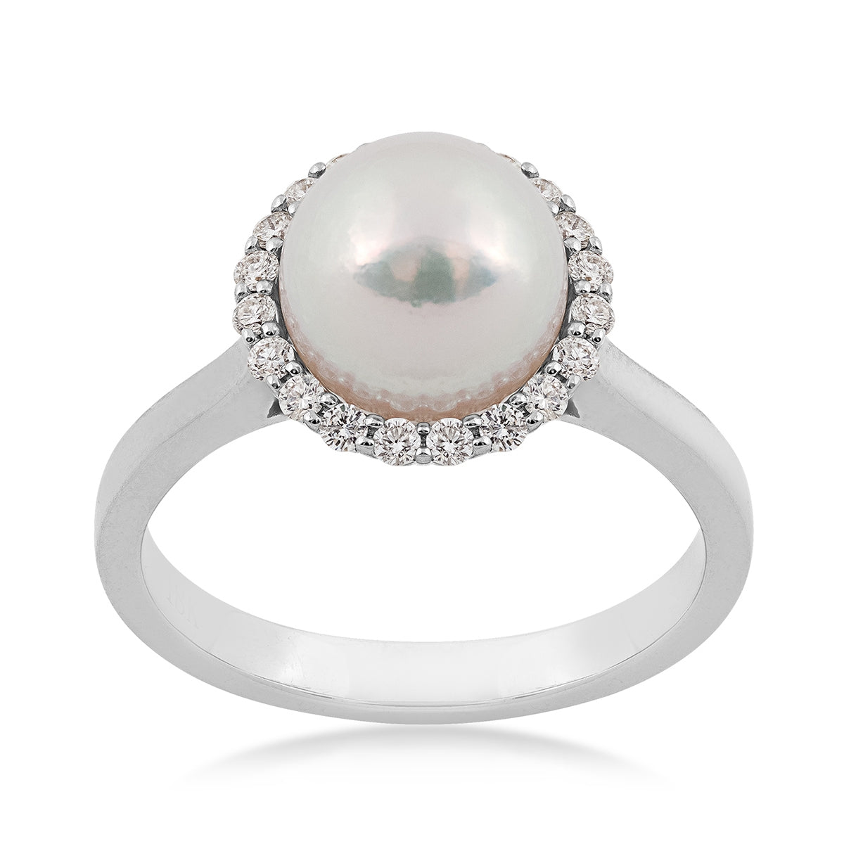 8-9mm Cultured Akoya Pearl & 1/3 ct. tw. Diamond Halo Ring in 14K White Gold