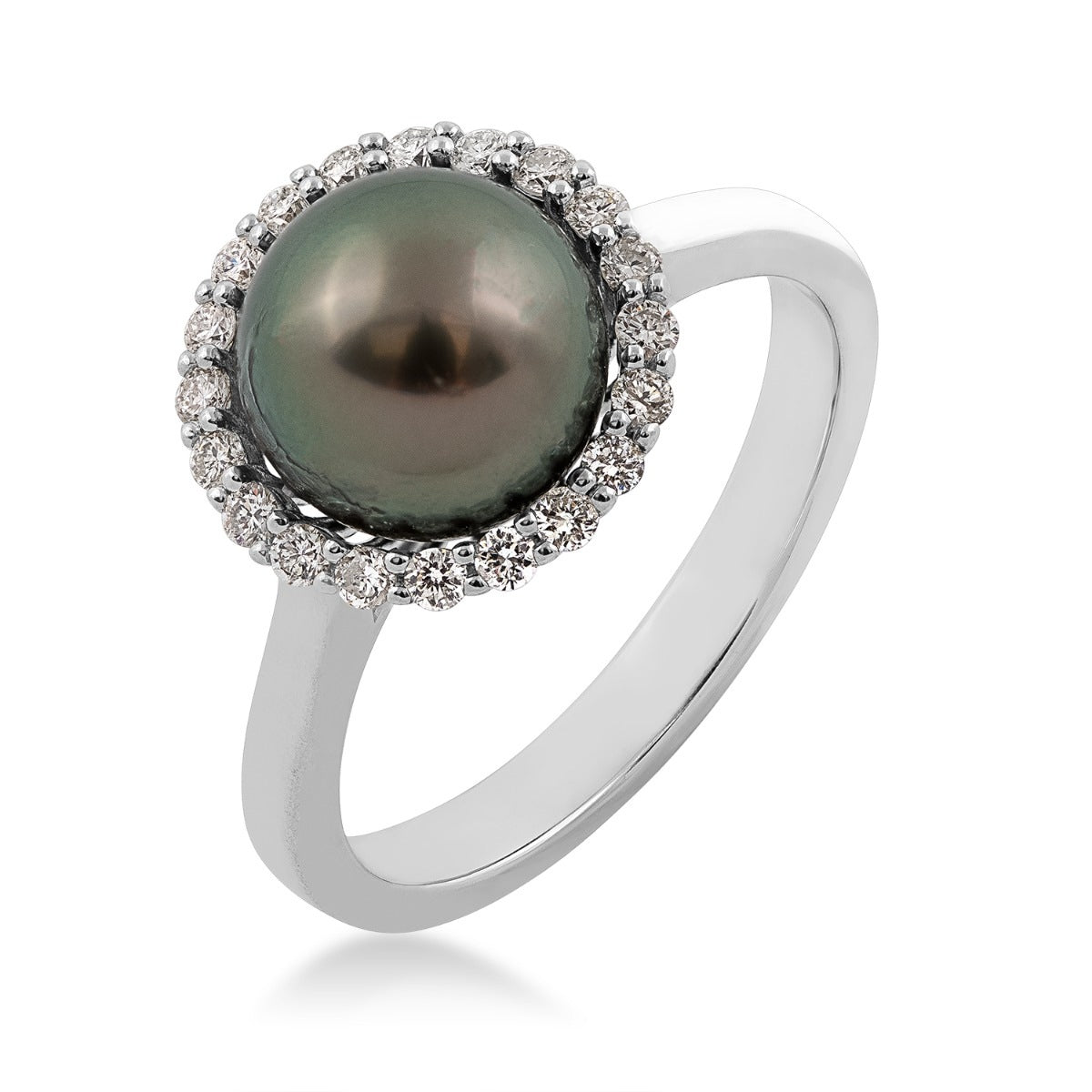 8-9mm Cultured Tahitian Pearl & 1/3 ct. tw. Diamond Halo Ring in 14K White Gold front view