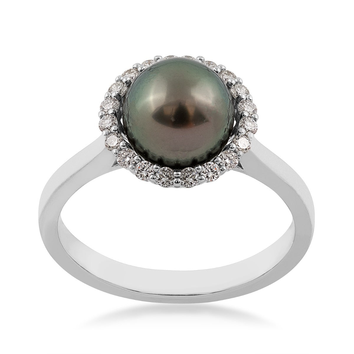 8-9mm Cultured Tahitian Pearl & 1/3 ct. tw. Diamond Halo Ring in 14K White Gold