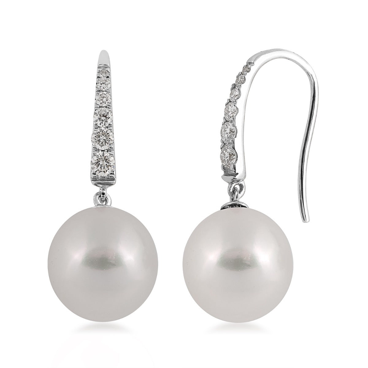 10-11mm Cultured South Sea Pearl & 1/4 ct. tw. Diamond Drop Earrings in 14K White Gold