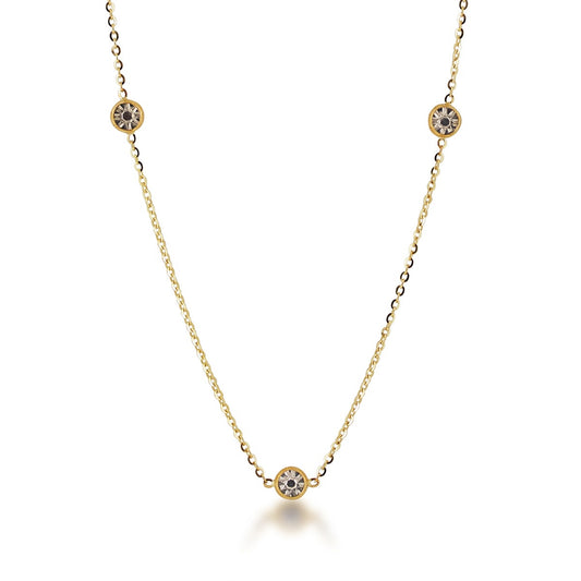 Station Necklace with Bezel Set Rhodium Miracle Plates in 10K Yellow Gold
