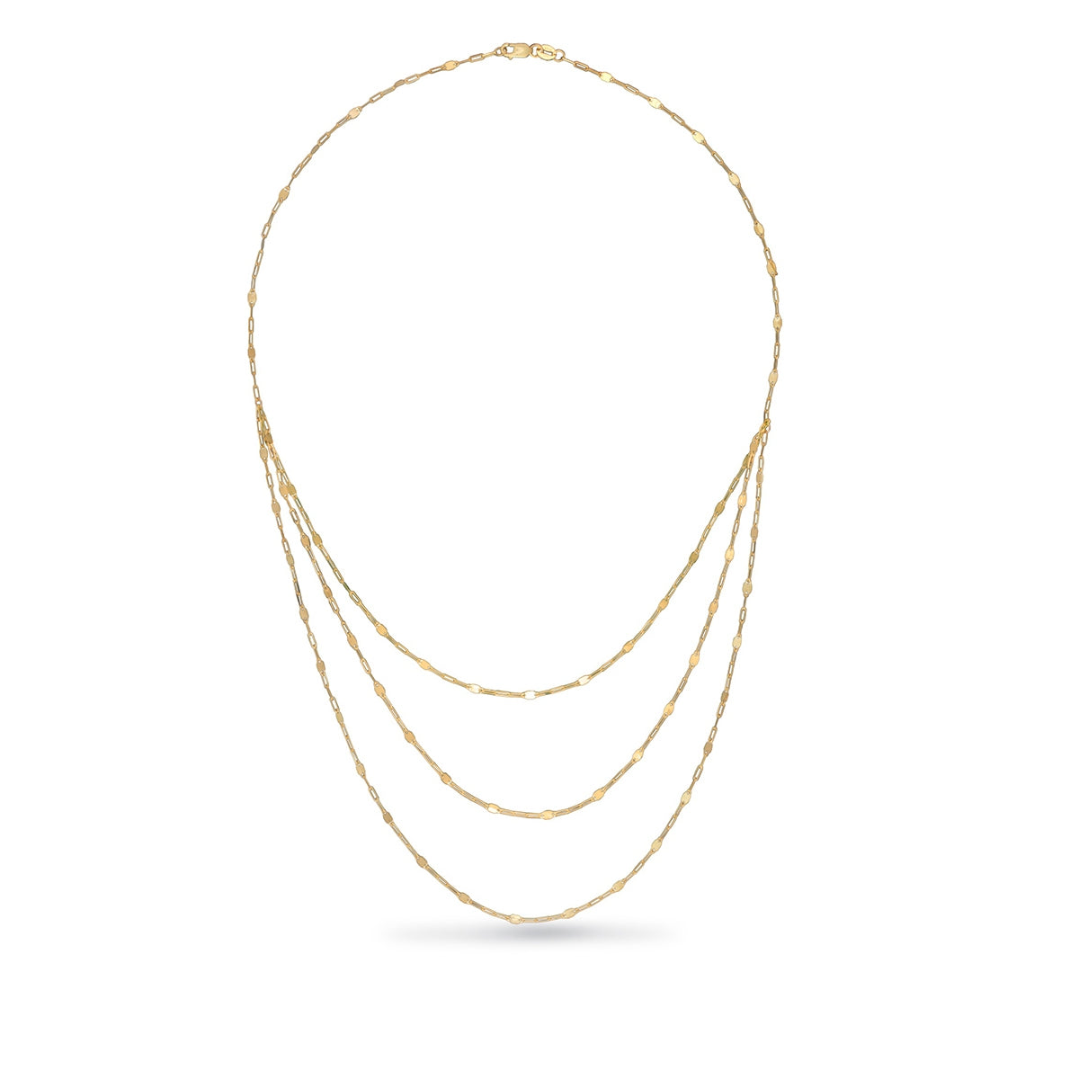 3-Strand Layered Paperclip Chain Necklace in 10K Yellow Gold front view