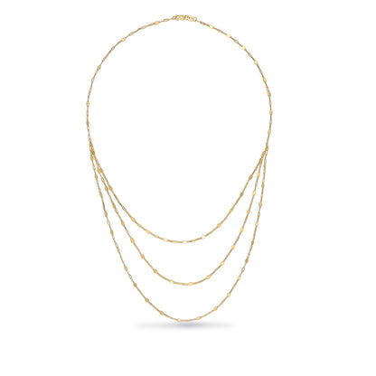 3-Strand Layered Paperclip Chain Necklace in 10K Yellow Gold front view