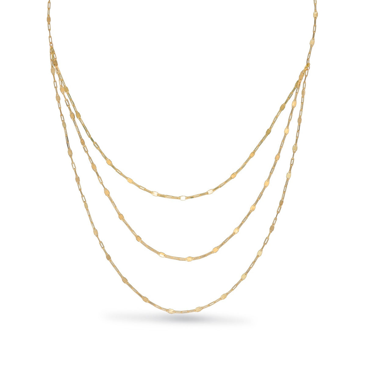 3-Strand Layered Paperclip Chain Necklace in 10K Yellow Gold