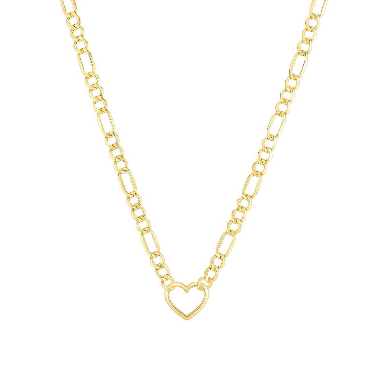 3.6mm 18-inch Figaro Chain with Heart in 10K Yellow Gold