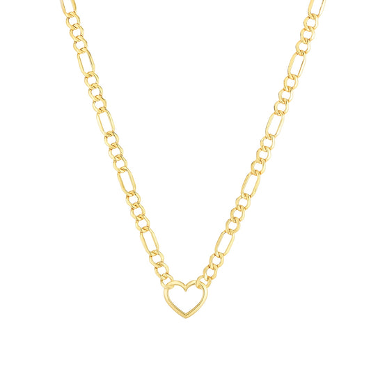 3.6mm 18-inch Figaro Chain with Heart in 10K Yellow Gold