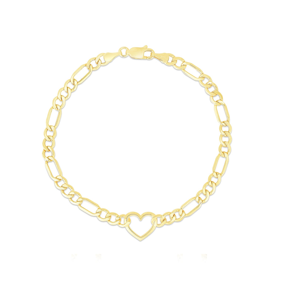 4.5mm 7-inch Figaro Chain Bracelet with Heart in 10K Yellow Gold
