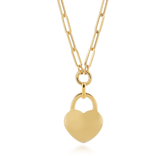 Heart Paperclip Chain Necklace in 10K Yellow Gold