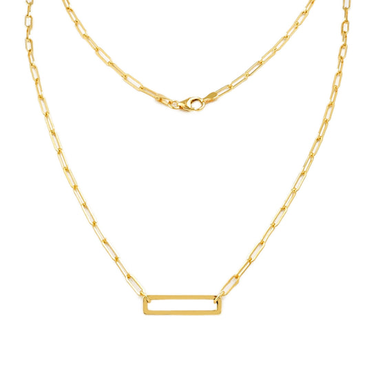 Rectangle Paperclip Chain Necklace in 10K Yellow Gold front view