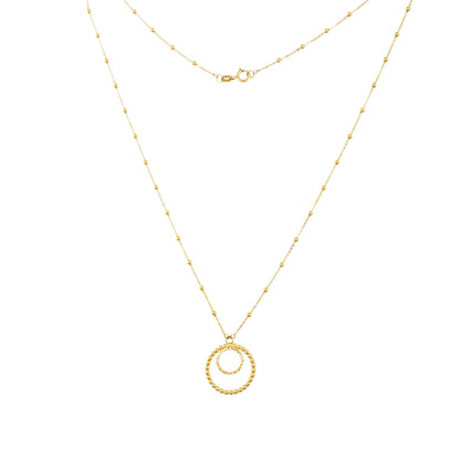 Double Circle Necklace with Sparkle Bead Chain in 10K Yellow Gold front view