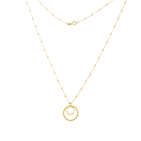 Double Circle Necklace with Sparkle Bead Chain in 10K Yellow Gold front view