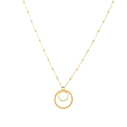 Double Circle Necklace with Sparkle Bead Chain in 10K Yellow Gold