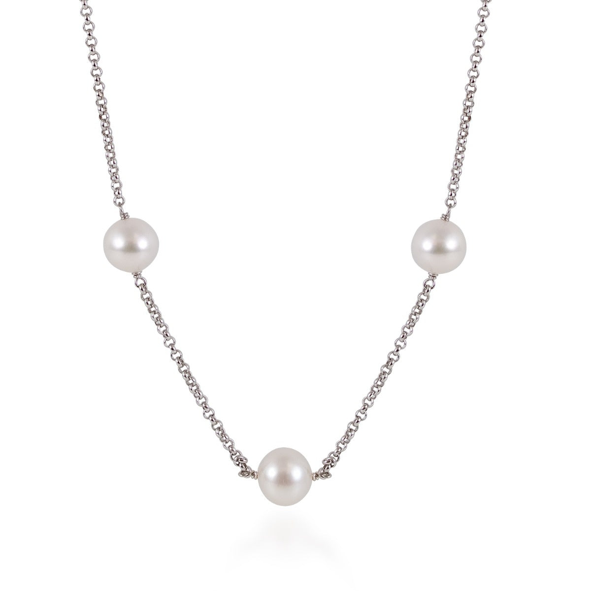 8-9mm Cultured Freshwater Pearl Tin Cup Necklace in Sterling Silver