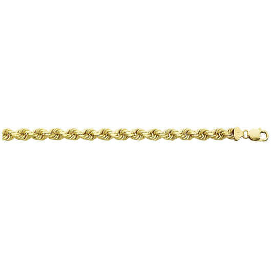 24-inch 6.9mm Solid Diamond Cut Rope Chain in 10K Yellow Gold front view