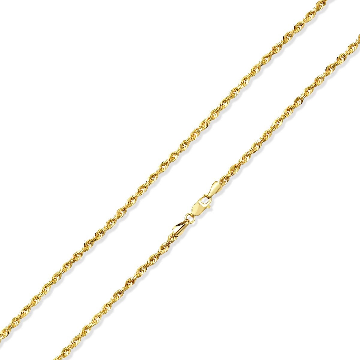 22-inch 3.1mm Solid Diamond Cut Rope Chain in 10K Yellow Gold front view