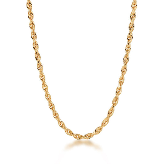 3.1mm 22-inch Solid Diamond Cut Rope Chain in 14K Yellow Gold