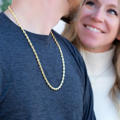 4.9mm 24-inch Solid Diamond Cut Rope Chain in 14K Yellow Gold side profile