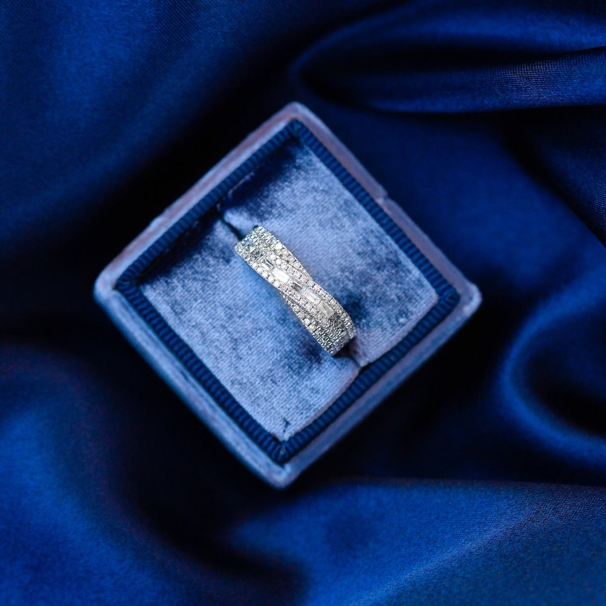 Perfect Match 5/8 ct. tw. Round & Baguette Diamond Multirow Anniversary Ring in 10K White Gold side profile