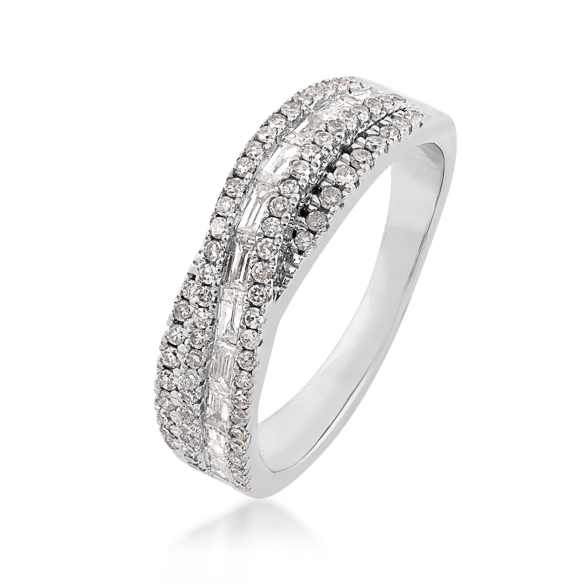 Perfect Match 5/8 ct. tw. Round & Baguette Diamond Multirow Anniversary Ring in 10K White Gold front view