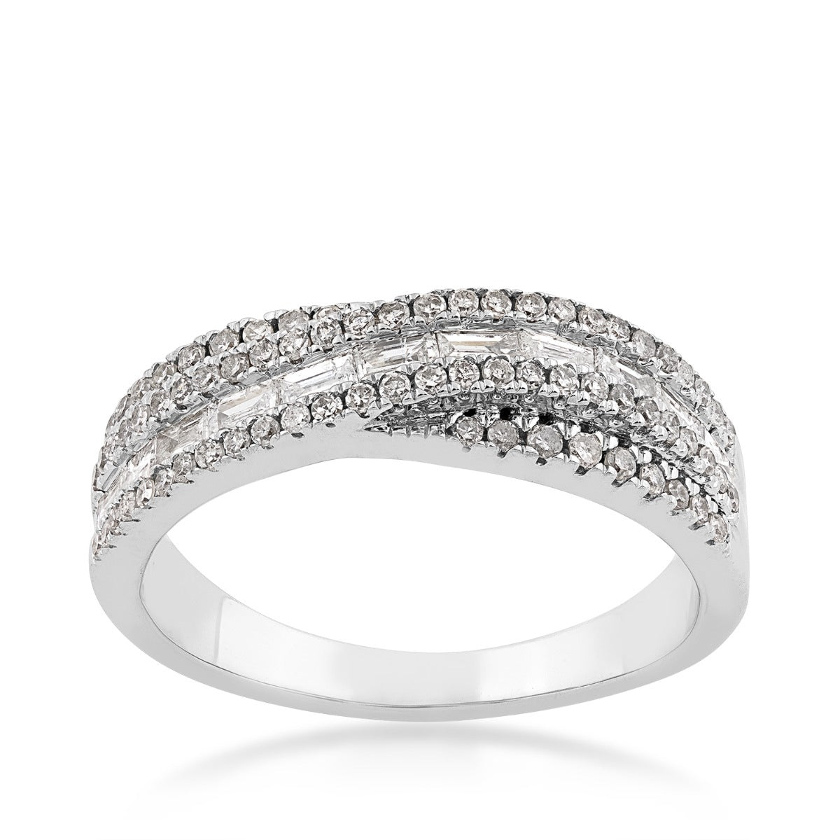 Perfect Match 5/8 ct. tw. Round & Baguette Diamond Multirow Anniversary Ring in 10K White Gold