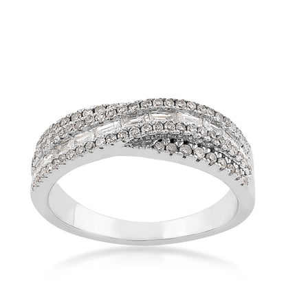 Perfect Match 5/8 ct. tw. Round & Baguette Diamond Multirow Anniversary Ring in 10K White Gold