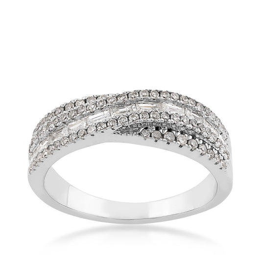 Perfect Match 5/8 ct. tw. Round & Baguette Diamond Multirow Anniversary Ring in 10K White Gold