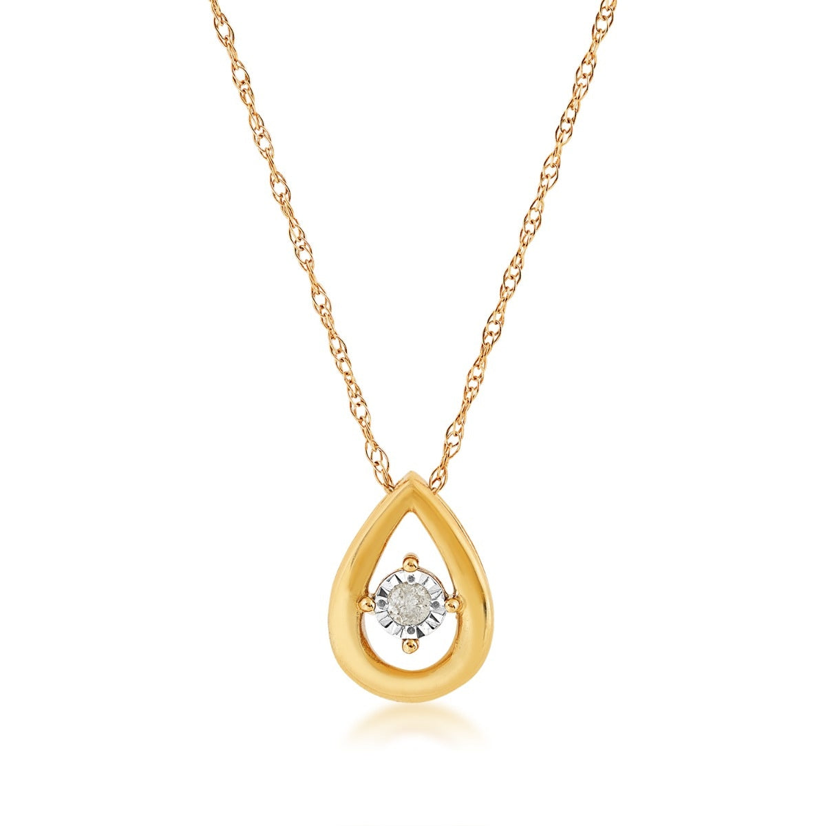Round Diamond Open Pear-Shaped Pendant with Miracle Plate in 10K Yellow Gold