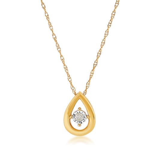 Round Diamond Open Pear-Shaped Pendant with Miracle Plate in 10K Yellow Gold